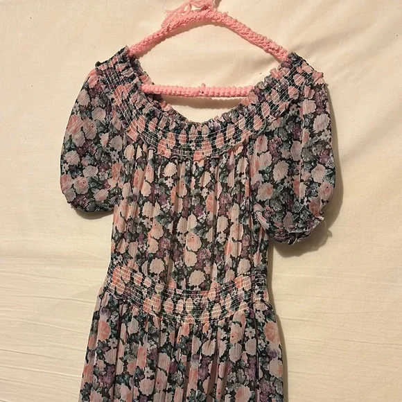 Colorful Pastel Floral Maxi Ruched Sundress w/ Puffed Sleeves Size Small - Picture 2 of 9